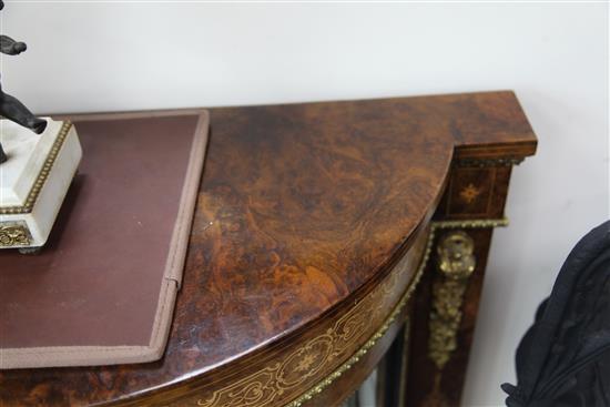 A Victorian burr walnut and marquetry credenza, W.5ft 8in. D.1ft 4in. H.3ft 6.5in.